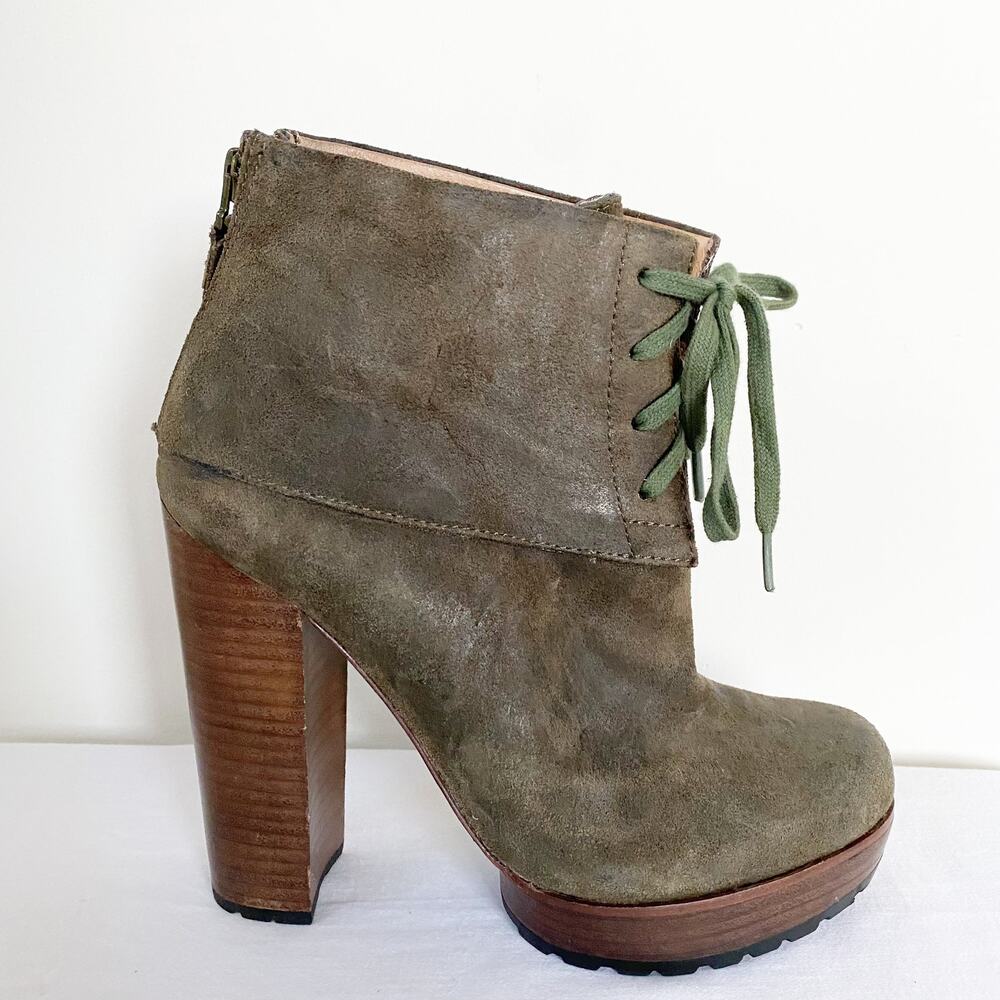 Modern Vintage Jenie Suede Ankle Boots in Moss Green Size 37